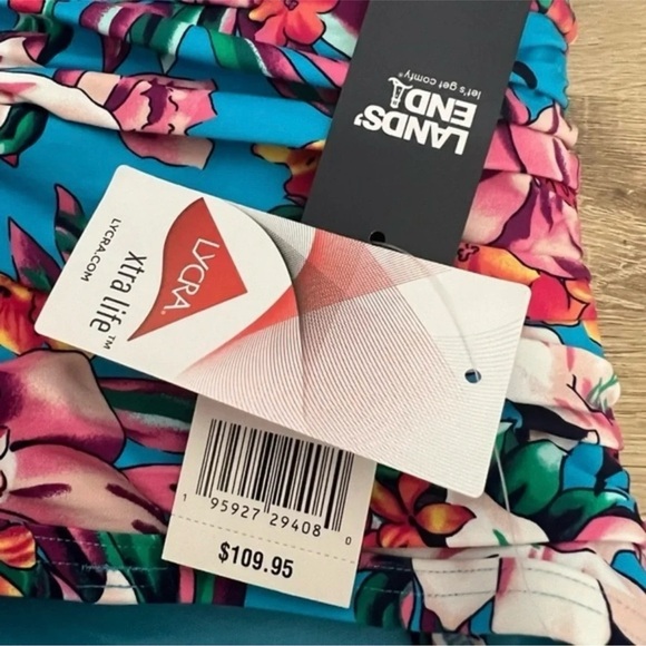 Lands End size 12 turquoise palm lily slimming one piece retro swimming suit - Picture 5 of 7